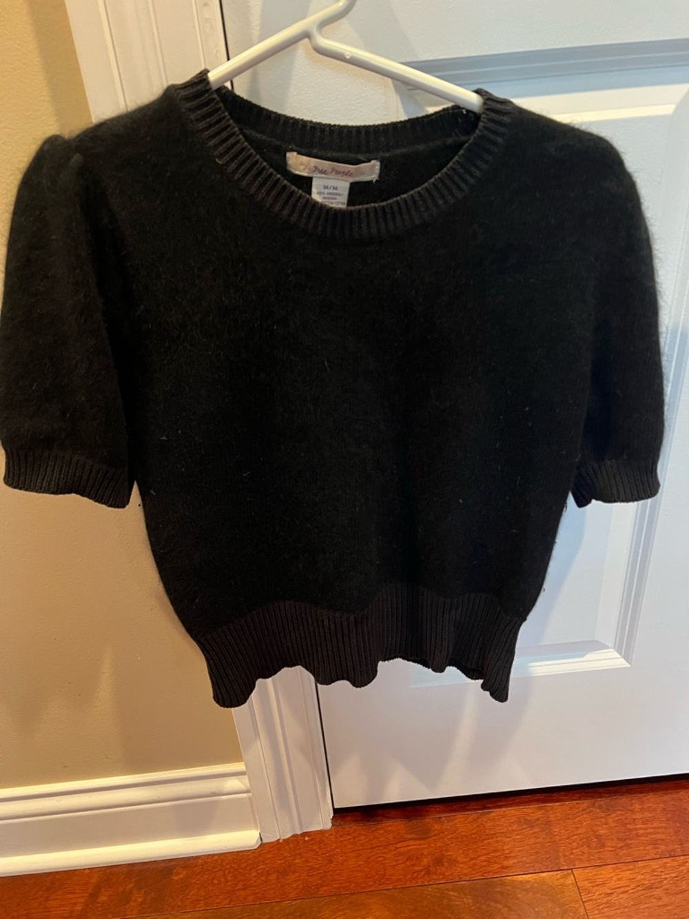 Free People Black Short-Sleeve Crewneck Sweater